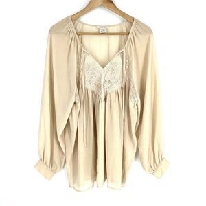 Sundance Shirt Size Medium Womens Beige Embroidered Lace Sheer Cottagecore Top